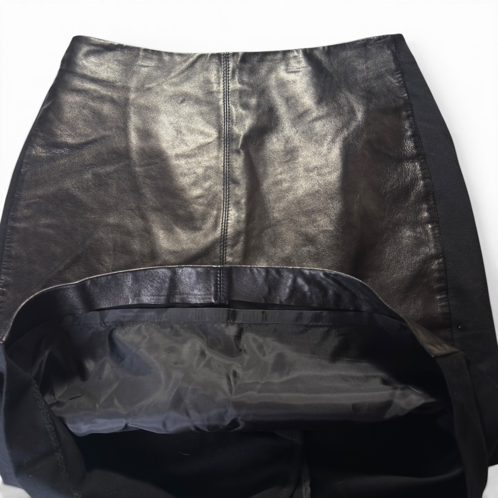 Talbots Lambskin Leather Pencil Skirt Black Womens 6 Mixed Media Stretch Career - Picture 3 of 8
